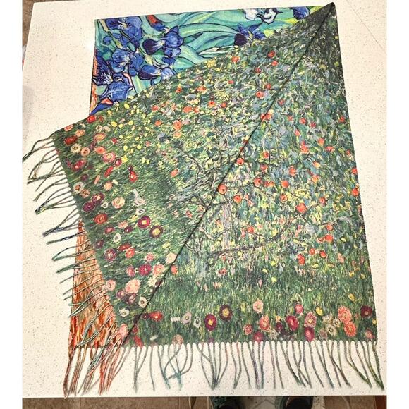 Vincent van Gogh Irises Gustav Klimt Apple Tree Reversible Scarf 70x27 Colorful - Picture 5 of 11